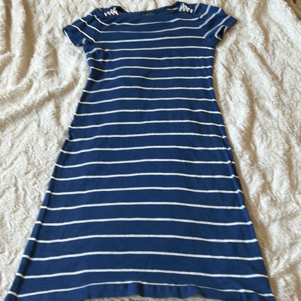 Lauren Ralph Lauren Striped  With Shoulder Details  T-Shirt Dress Size XS